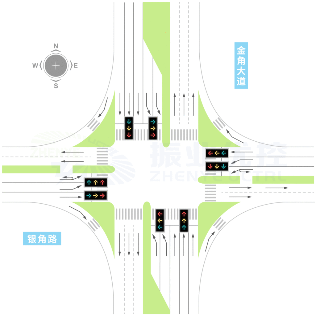 圖1 金角大道-銀角路交叉口渠化圖