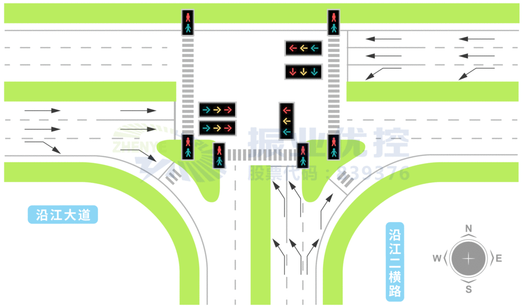 圖2 沿江大道與沿江二橫路交叉口前期渠化圖