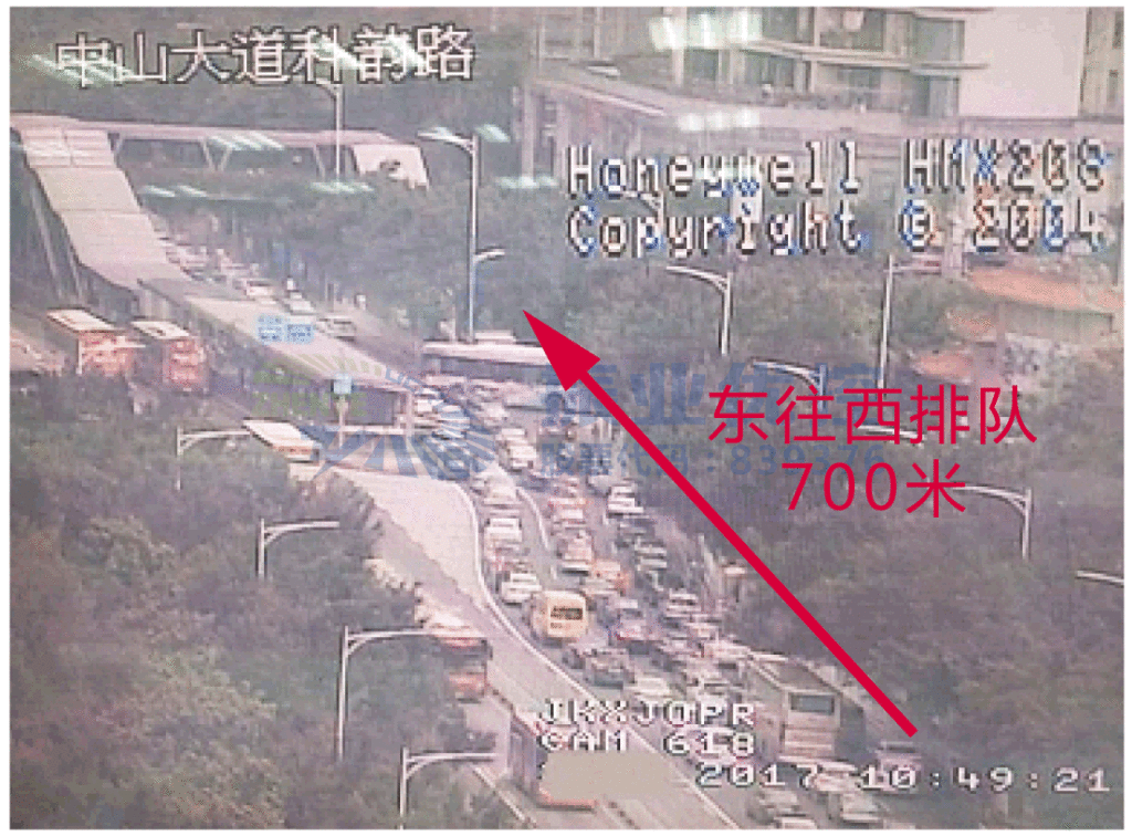 圖5 高峰時段東進(jìn)口排隊超過BRT車站