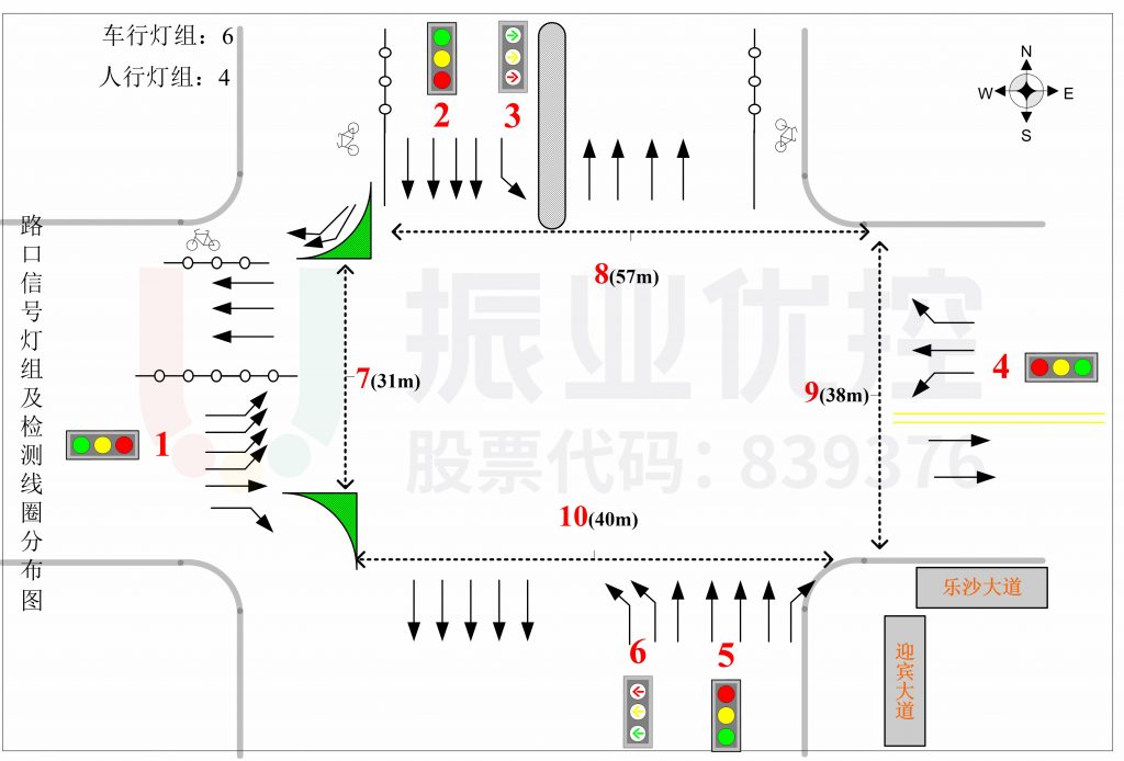 圖2 樂沙大道-迎賓大道路口基礎(chǔ)信息圖(優(yōu)化前)