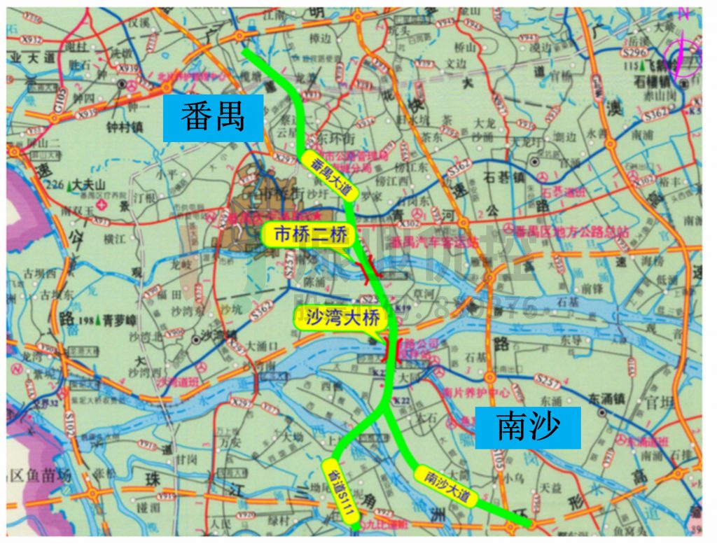 圖1 沙灣大橋、市橋二橋地理位置示意圖