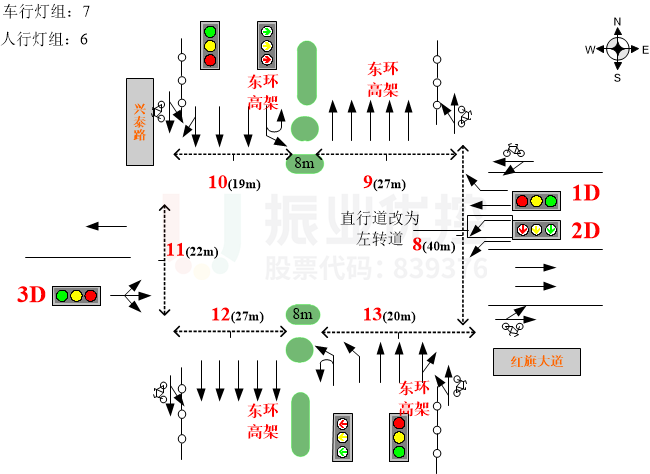 圖7 采用直行道變左轉(zhuǎn)道的路口渠化基礎(chǔ)信息圖(優(yōu)化后)