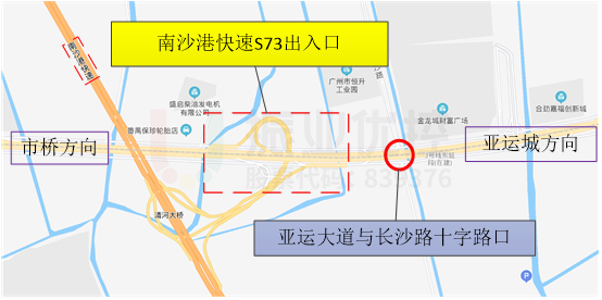 圖1 亞運(yùn)大道與長沙路十字路口地理位置圖