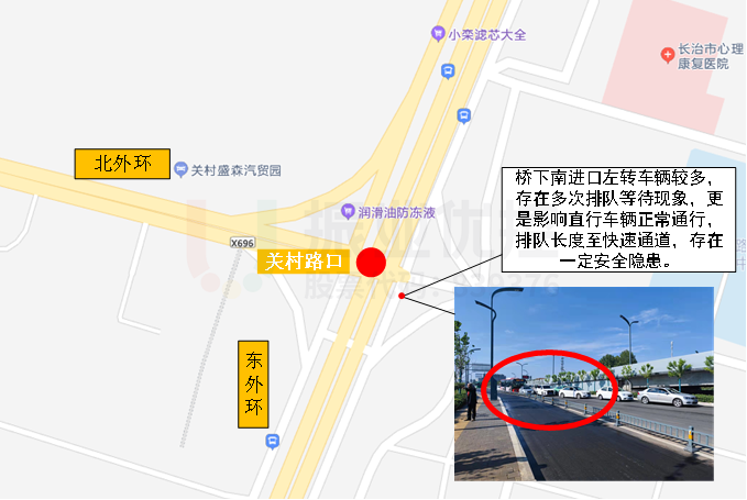 圖2 關(guān)村路口擁堵現(xiàn)狀示意圖